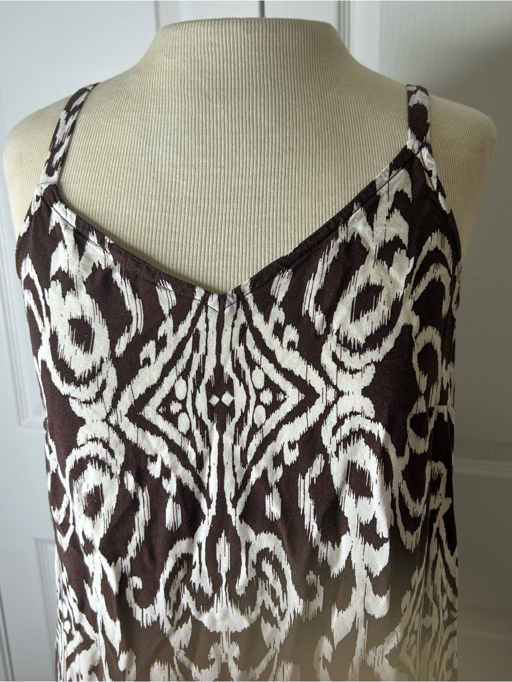 MSK Vestido Maxi Estampado Marrón Blanco Rayon Talla S - Picture 6 of 11
